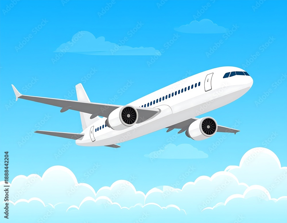 Fototapeta premium A white airplane flying in a blue sky with clouds