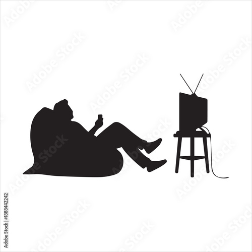 modern detailed professional high quality Relaxed Individual Watching TV Silhouette Style