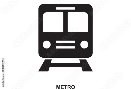 Simple black outline icon of a subway train front view on white background representing public transportation and city travel