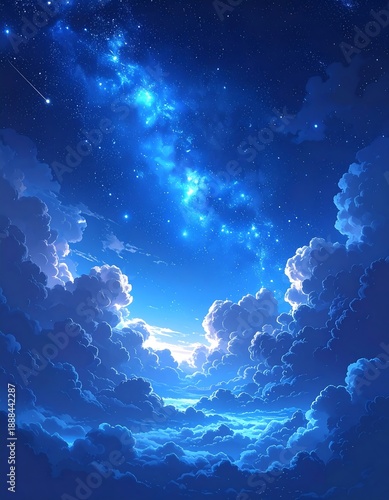 A serene night sky with vibrant blue clouds and stars (1)
