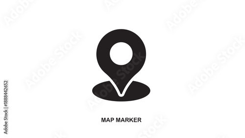 Black minimalist map marker icon with a white circle inside, symbolizing location and navigation on a clean white background