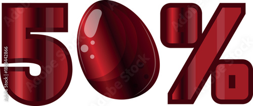 Easter 50 percent off template with Easter egg instead of zero with red gradient, for banners, posters or social media