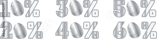 set of silver percent discounts for Easter with an Easter egg instead of zero with a silver gradient, for banners, posters or social media