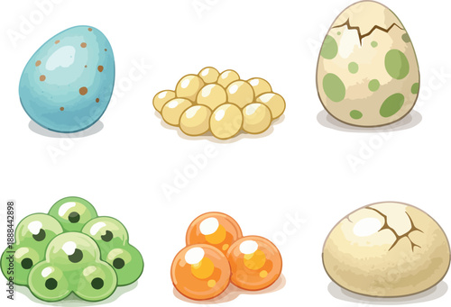 set of various animal eggs of different sizes and colors, for social media, printing or other designs