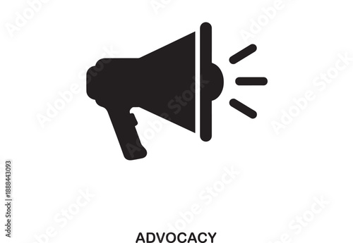 Black filled megaphone icon symbolizing announcement, protest, or public speaking with sound waves radiating outwards on a white background