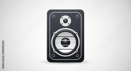 Black and silver speaker with subwoofer on white background audio equipment concept