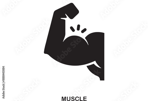 Black minimalist icon showing a flexed bicep muscle with three radiating lines indicating strength and power, on a white background.