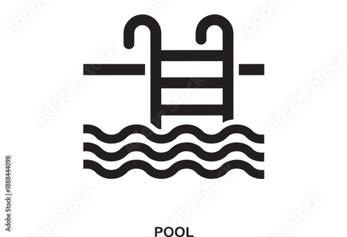 Simple black outline icon representing a swimming pool ladder descending into wavy water, symbolizing recreation and leisure time activities.