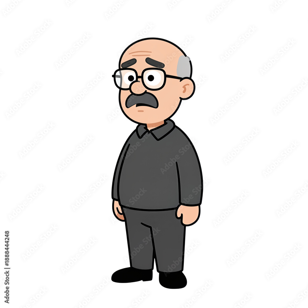 Obraz premium Cartoon elderly man in glasses with mustache