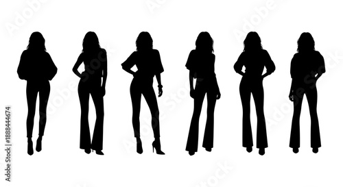 Collection of Diverse Fashionable Women Silhouettes Posing Against a White Background