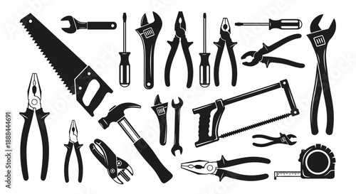 Collection of Various Hand Tools and Equipment for Construction and DIY Projects