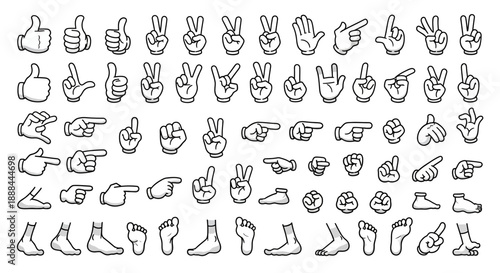 Collection of Cartoon Hand Gestures and Feet Poses on White Background