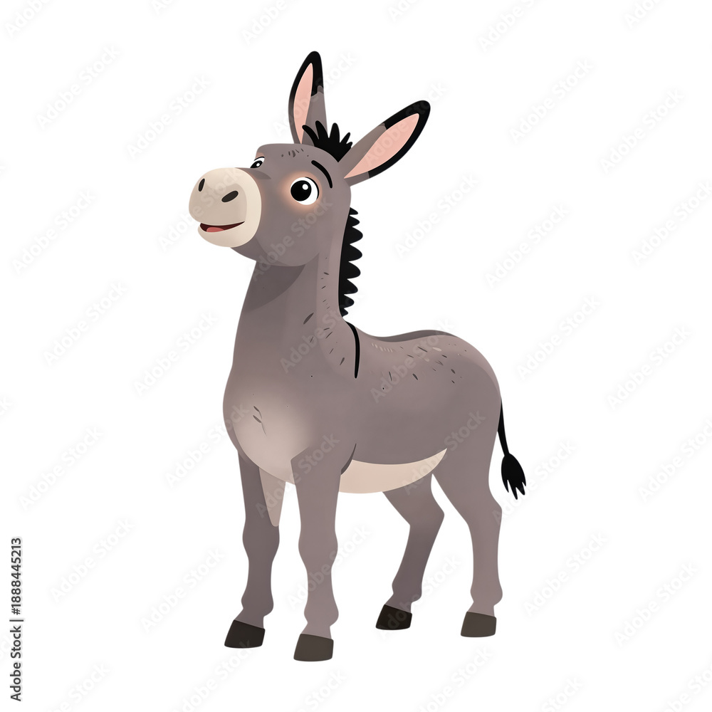 Fototapeta premium Cute cartoon donkey in gray color isolated