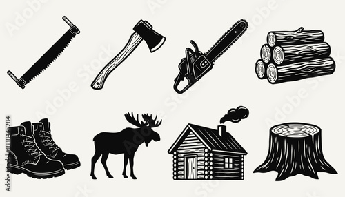 Lumberjack and Forest Wilderness Icons Vector Set