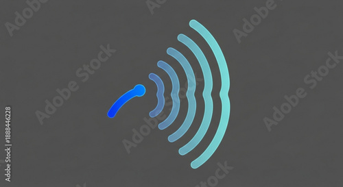 Blue curved lines radiating from a single point on a dark gray background symbolizing signal or connection
