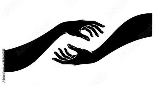Abstract Silhouette of Two Reaching Hands Connecting in a Symbol of Unity and Support