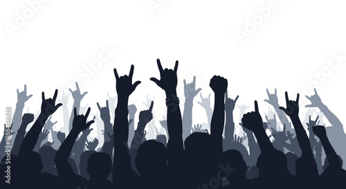 Silhouette of Crowd Cheering and Raising Hands at Concert or Festival Event
