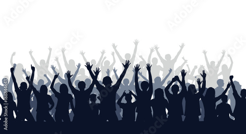 Excited Crowd Silhouette with Arms Raised Celebrating at an Event or Concert