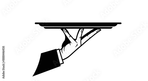 Elegant Hand in Suit Holding a Tray Ready for Service - Vector Illustration