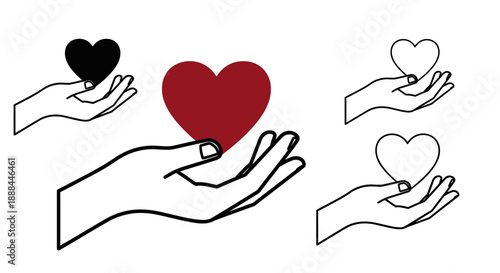Generous Hand Offers Hearts Symbolizing Love, Care, and Support in Various Forms