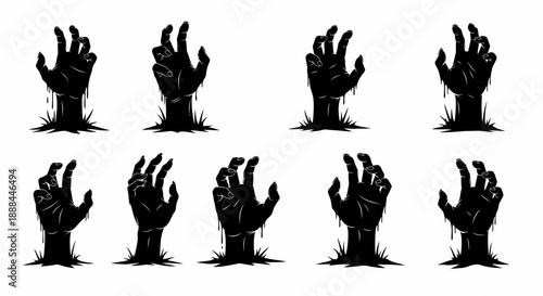 Creepy Black Zombie Hands Rising from the Ground, Halloween Horror Theme