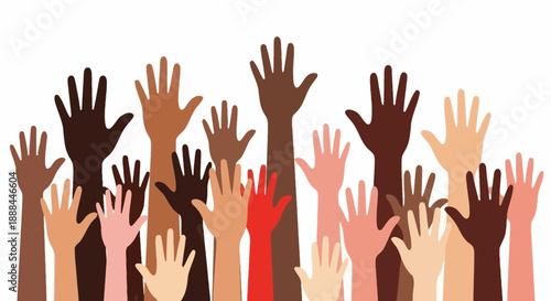 Diverse Raised Hands Vector Illustration of Unity, Teamwork, and Community Support