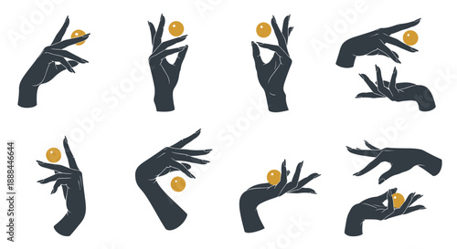 Elegant Hand Gestures Collection: Holding Pearls, Graceful Poses, Vector Icons