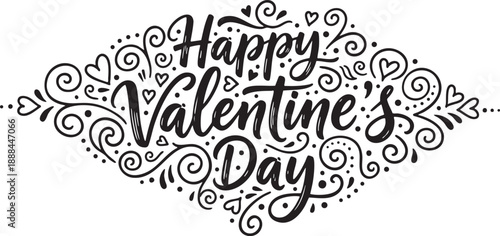 Hand drawn Happy Valentine's Day pattern typography in a loose black ink handwritten style.