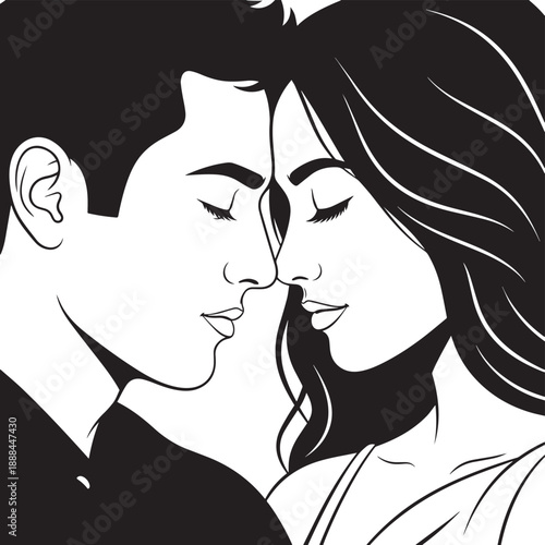 Tender Black and White Vector Art of a Couple in an Intimate Embrace