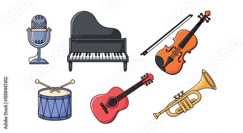 Musical instruments collection illustration on white background