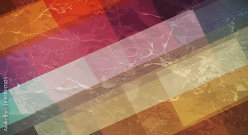 Geometric, overlapping colored rectangles with marble texture, creating a vibrant, abstract design