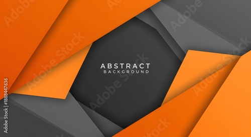 Geometric paper cut abstract background. Orange and grey layered shapes create a modern design