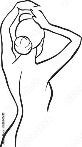 Minimalist Line Art Silhouette of a Woman Tying Her Hair into a Bun