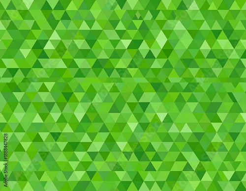 Geometric pattern featuring array of green triangles. Various shades create depth. Abstract mosaic background