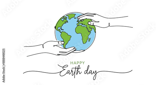 Happy Earth Day - Hands Protecting Planet Earth with Continents - Art