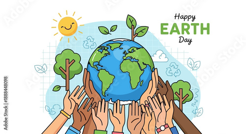 Diverse Hands Unite to Protect Planet Earth on Happy Earth Day Celebration