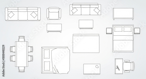 Top view furniture layout plan for interior design.