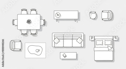 Top view furniture layout plan for a modern home interior design.