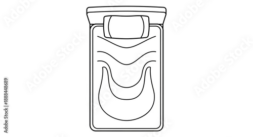 Top view of a single bed with pillow and blanket outline.