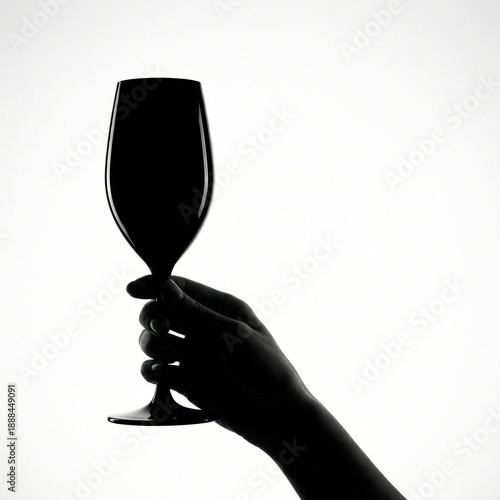 Minimalist Silhouette of Hand Holding Wine Glass on White Background