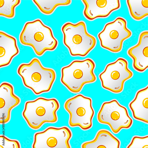 Fried egg seamless pattern. Sunny side up fried egg pattern background. Fried eggs vector seamless pattern. 