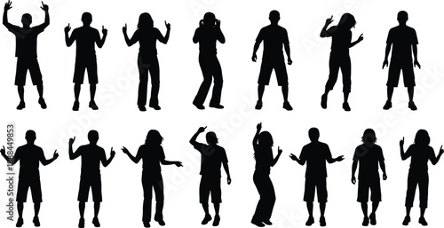 Dancing People Silhouette Set Showing Casual Dance Moves, Party Gestures, Clubbing Actions, and Fun Body Language Poses for Music, Event, and Lifestyle Design Use