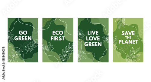 Set of Eco-Friendly Posters with Nature Motifs and Motivational Phrases