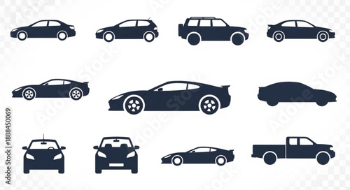 Collection of Car Silhouettes Different Vehicle Types.