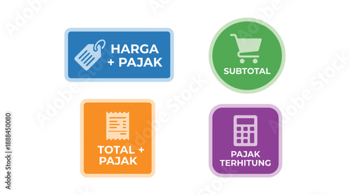 Budgeting Icons Set Price, Tax, Subtotal, and Total Calculator Vector