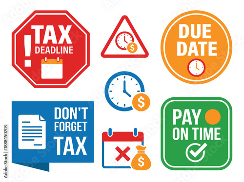 Comprehensive Vector Tax Payment and Deadline Reminder Icons Collection Set for Financial Planning