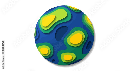Abstract Earth Globe with Layered Topographic Contour Lines and Colorful Organic Shapes