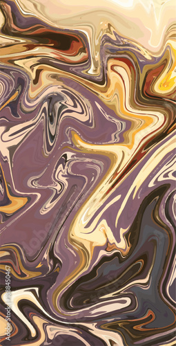 Abstract fluid art background showcasing swirling purple, gold, and dark brown marble texture with dynamic viscous liquid movement patterns