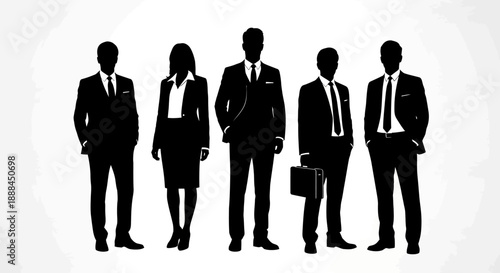 Diverse Business Team Silhouette Vector Illustration of Professional People in Suits