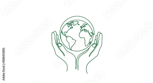 Green Art of Hands Gently Cupping the Earth, Symbolizing Care and Protection